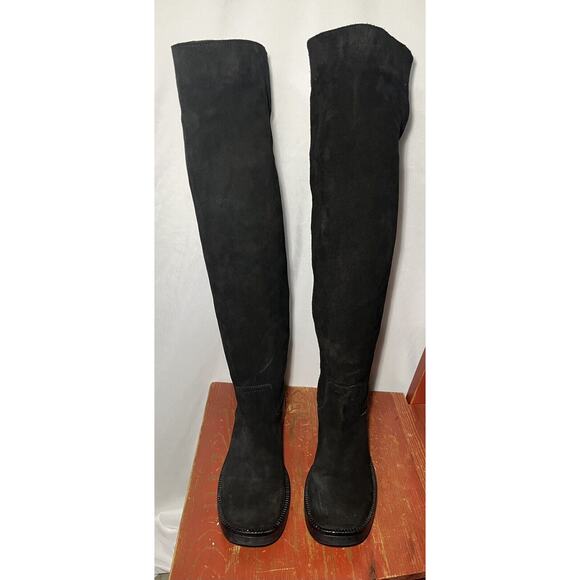 Steve Madden Black Suede Over The Knee Chunky Boots Sz 10-10.5 EU 41 Block Heel - Picture 6 of 12